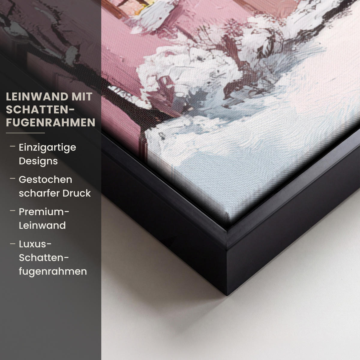 LEINWAND Bilder mit Rahmen - Weihnachtsdorf - Rosa - Winter - Schnee - Häuser - 70x50 - Altrosa, Textil (70/50cm) - MuchoWow