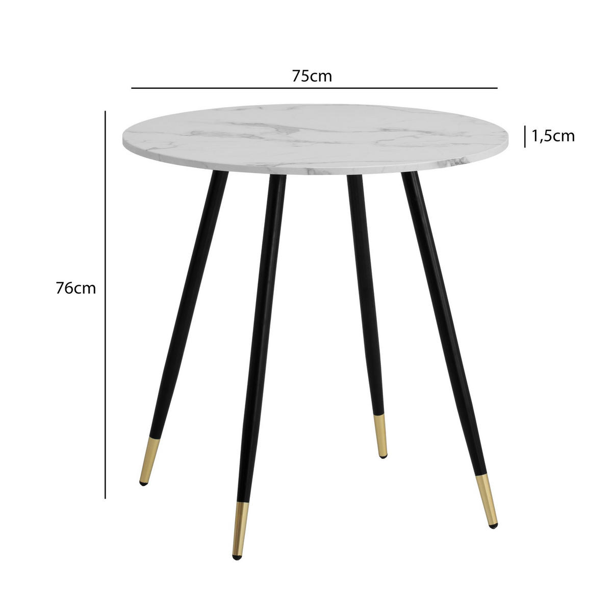 ESSTISCH Marmoroptik Metall Rund Modern, Weiß 75x75x76 cm - Goldfarben/Weiß, Holzwerkstoff/Metall (75/75/76cm) - KADIMA DESIGN