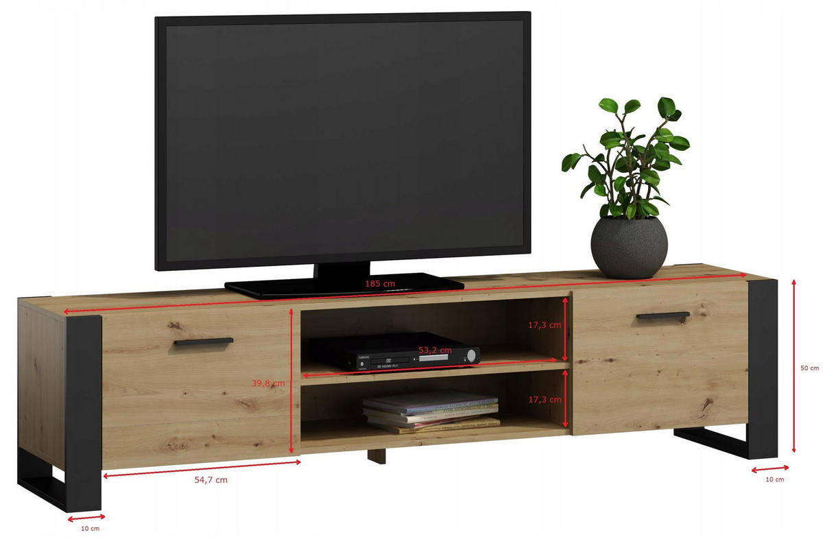 FERNSEHKOMMODE ALBA Artisan Eiche 185/43,6/50 cm - Eiche Artisan, Holzwerkstoff (185/50/43.6cm) - Matkam Möbel