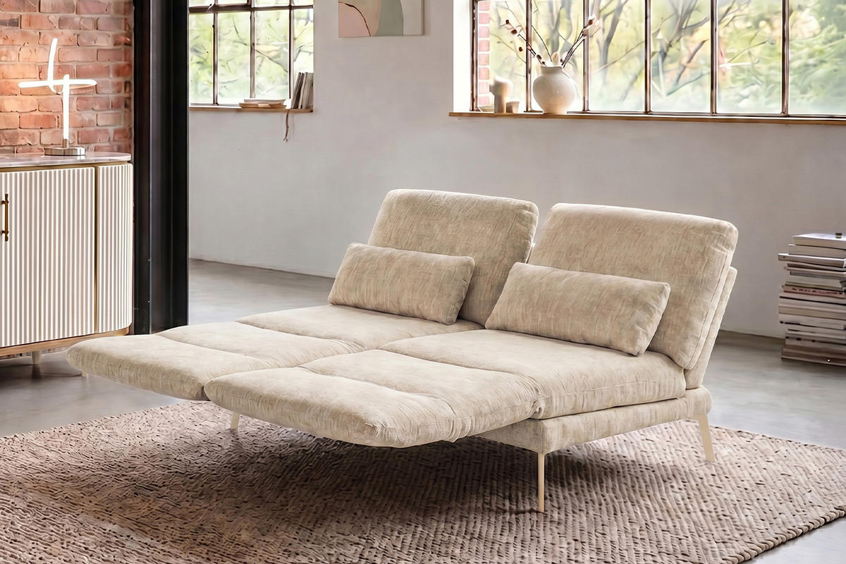SOFA HOLLY Weiß Flachgewebe - Weiß/Braun, Textil/Metall (176/90/92cm) - KAWOLA