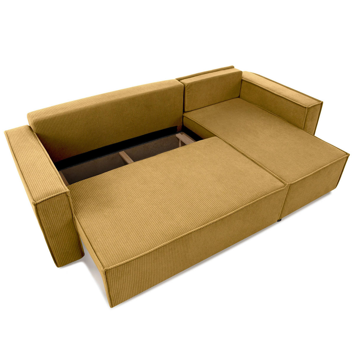 ECKSCHLAFSOFA Neapol mit Bettkasten, 255 cm, Cord-Stoff, Gelb - Gelb/Schwarz, Textil (256/148cm) - Beautysofa