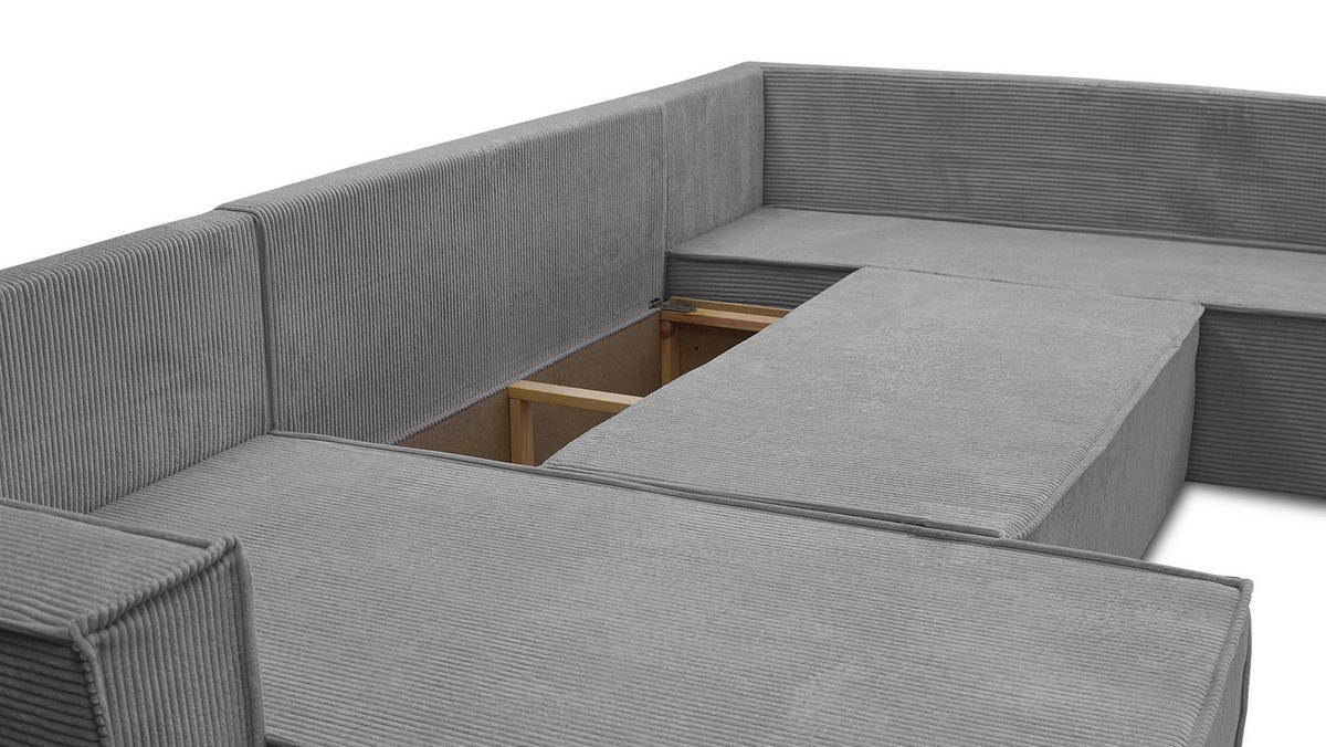 WOHNLANDSCHAFT Lovere U Grau 314/217/90 cm – mit Schlaffunktion und Bettkasten - Silberfarben/Grau, Textil/Metall (314/90/217cm) - AX Living