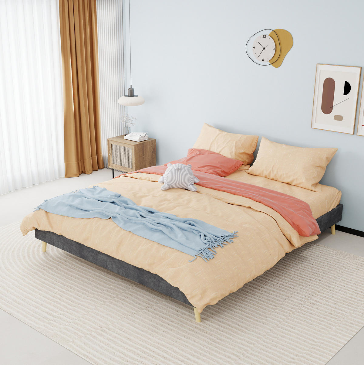 POLSTERBETT 160/200 cm mit Matratze, stabiler Konstruktion und modernem Design, Grau - Grau, Textil (160/200cm) - Redom