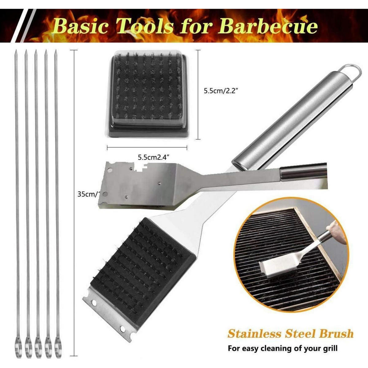 GRILLBESTECK-SET 10-teilig Edelstahl mit Tragetasche - Silberfarben, Metall (35cm)