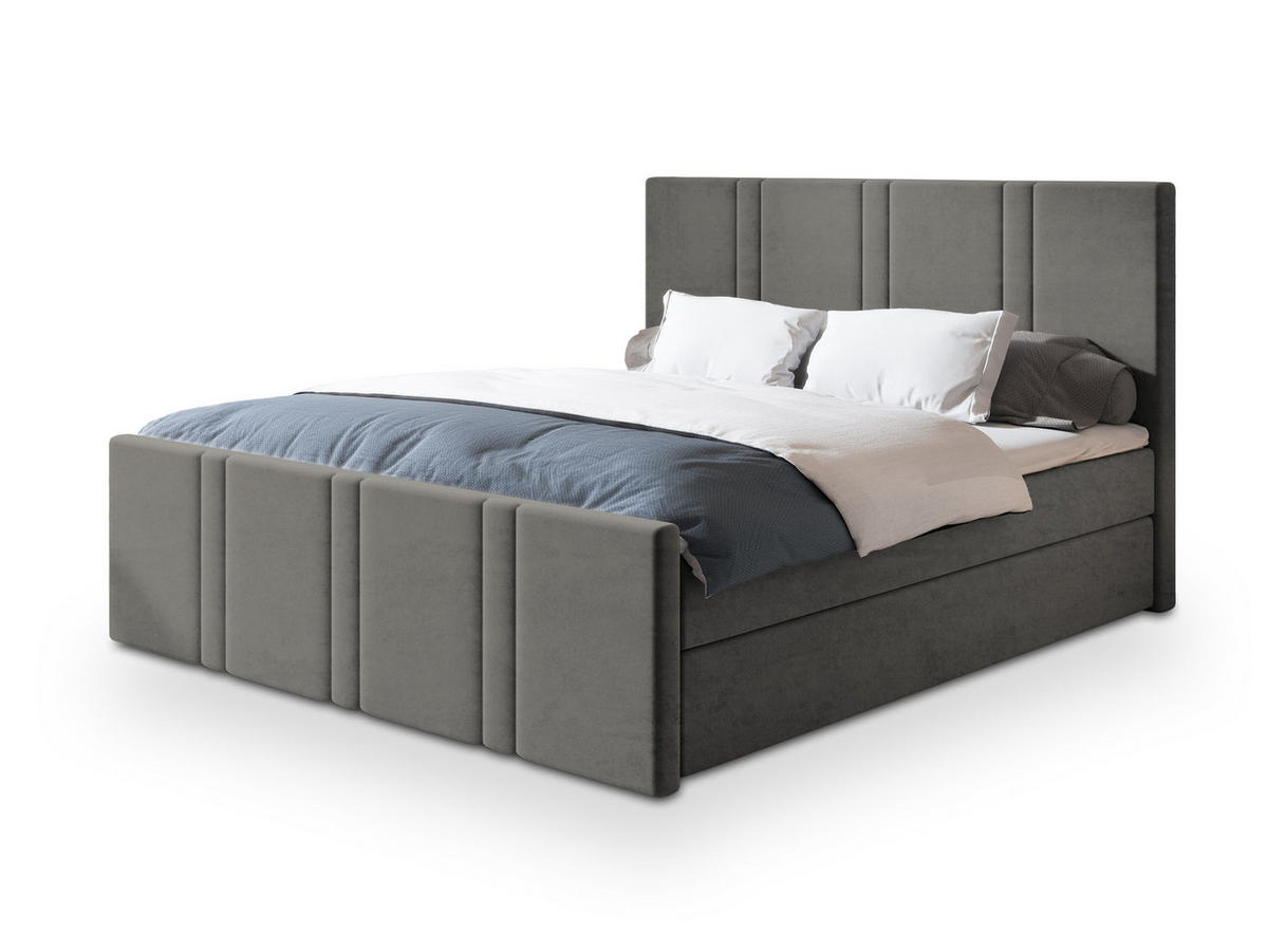 POSTEL BOXSPRING COMOZA 180x200 cm, s matrací a úložným prostorem, šedá - šedá, kompozitní dřevo/textil (180/200cm) - MASSENO