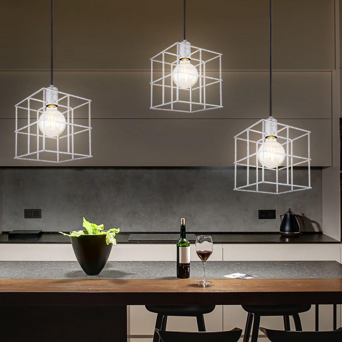 HÄNGELEUCHTE Metall Silber 3 Flammig Gitterschirme - Silberfarben, Metall (20/20/150cm) - Globo Lighting