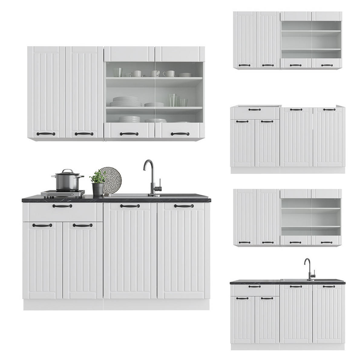 SINGLEKÜCHE Fame-Line Weiß Landhaus/Weiß 140 cm ohne AP - Weiß, Holzwerkstoff (140/81.6/46cm) - Vicco