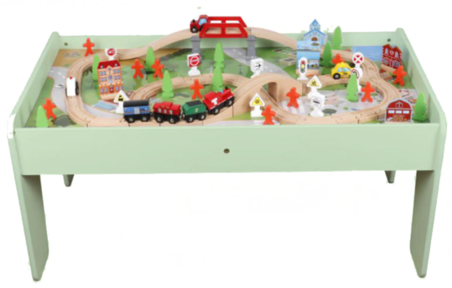 SPIELTISCH MIT HOLZEISENBAHN 90-tlg. Set Tisch Farbe Grün - Grün, Holzwerkstoff (57/98cm) - Coemo