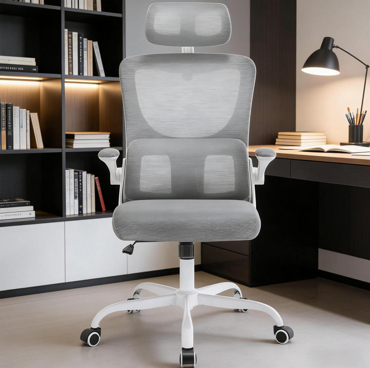 BÜROSTUHL ergonomisch höhenverstellbar Grau mit Rollen - Grau, Metall (62/123.5/67.5cm) - Meubliv