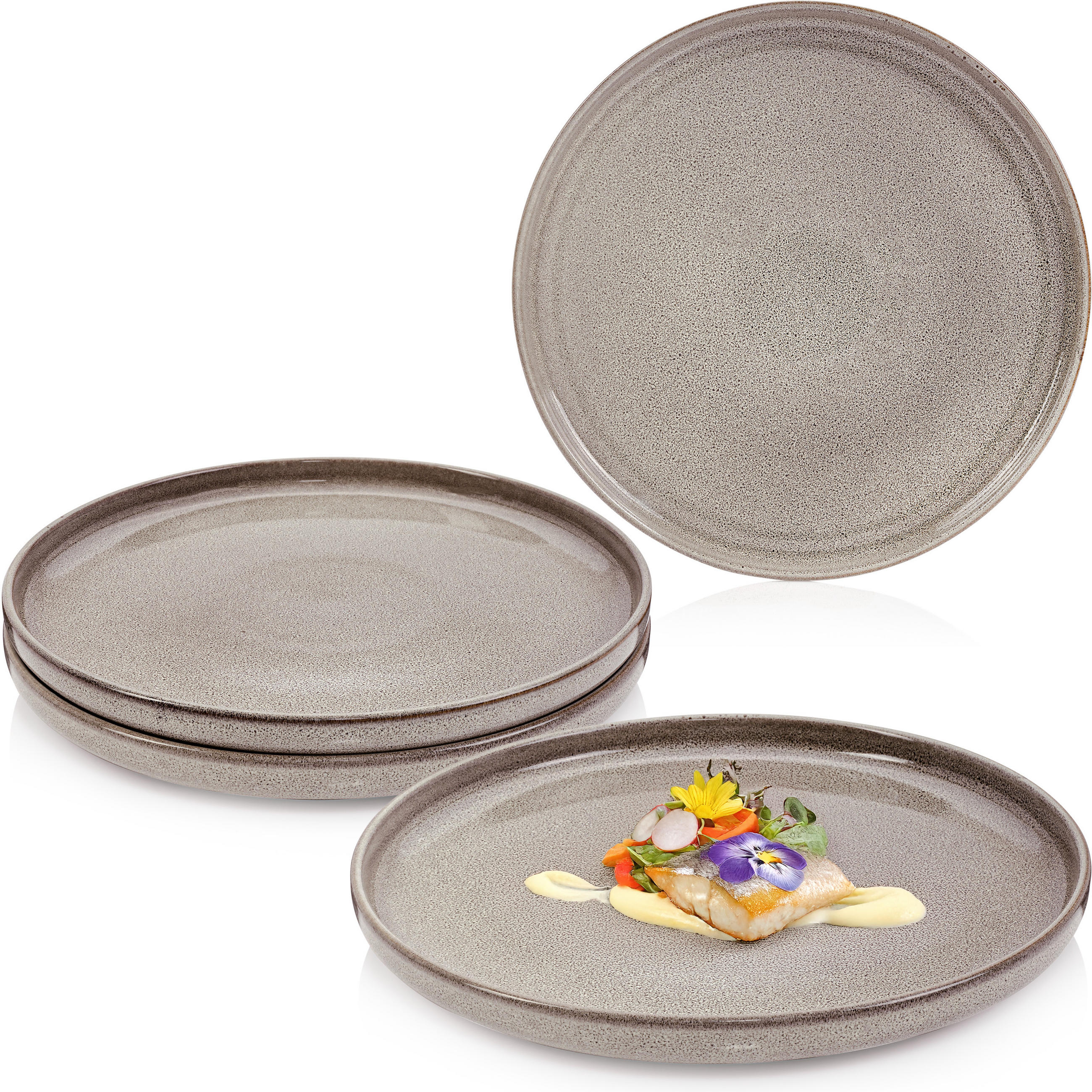 SPEISETELLER SET KAIRO CLAY - 4 teilig aus Steingut - Grau, Keramik (34.6cm) - Sänger