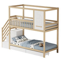 ETAGENBETT 90/200 cm mit Sicherheitsleiter, Fensterelement und Schubladen, Natur - Naturfarben, Holzwerkstoff (90/200cm) - Redom
