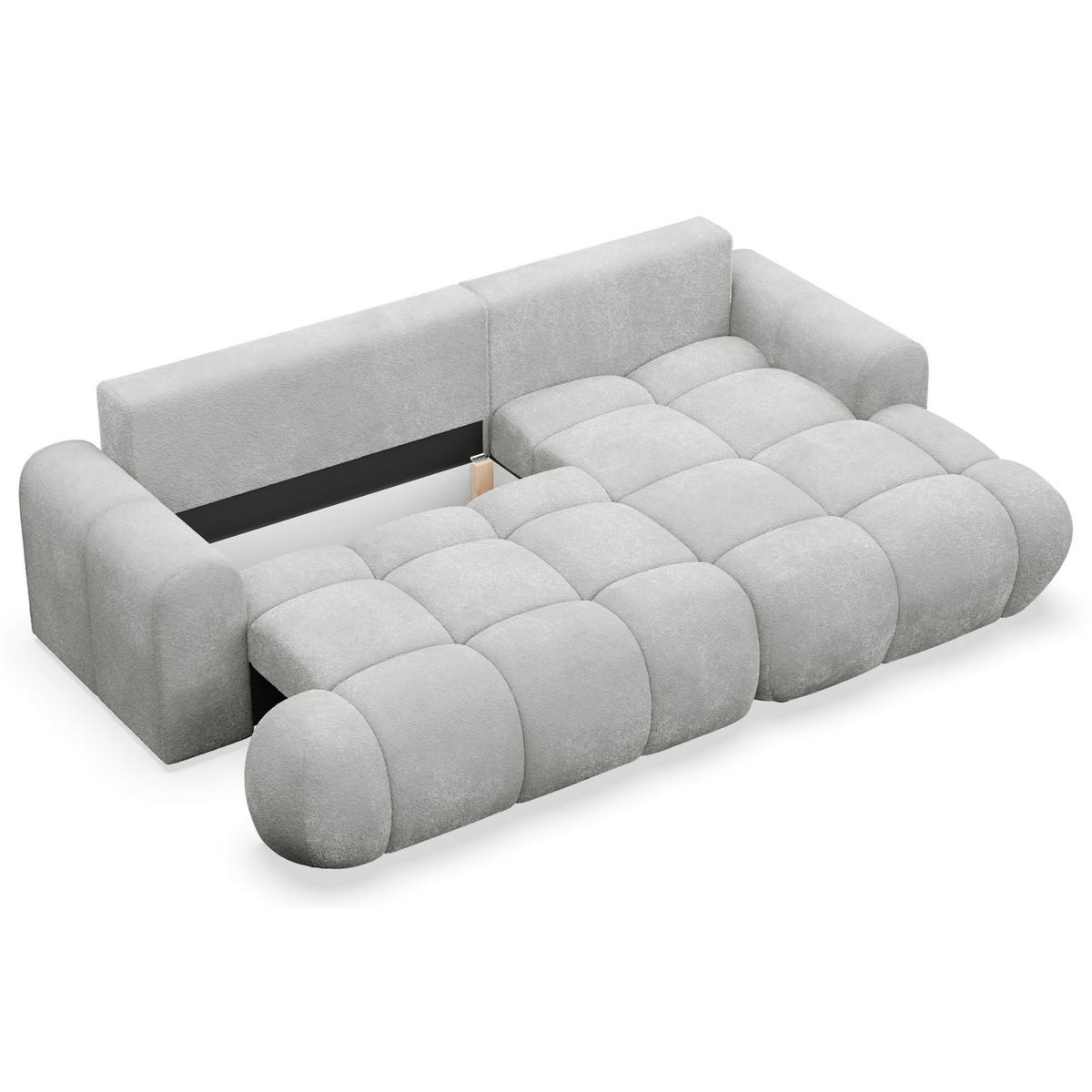 ECKSOFA Ombo Mini, Hellgrau Bouclé, rechtsseitig - Hellgrau/Schwarz, Kunststoff/Textil (256/155cm) - Selsey