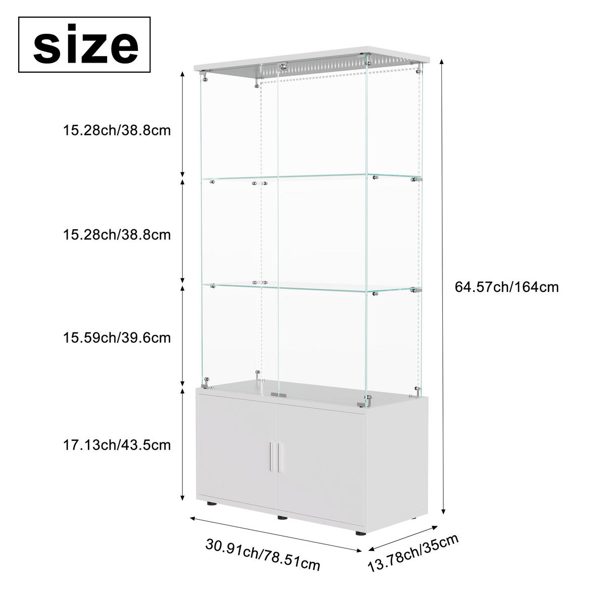 VITRINE, Doppelglasfront, 3 Glasböden, Unterschrank mit Doppeltüren, LED-Lichtleiste, Weiß - Weiß, Glas/Holz (78.51/164/35cm) - BRILVERDE