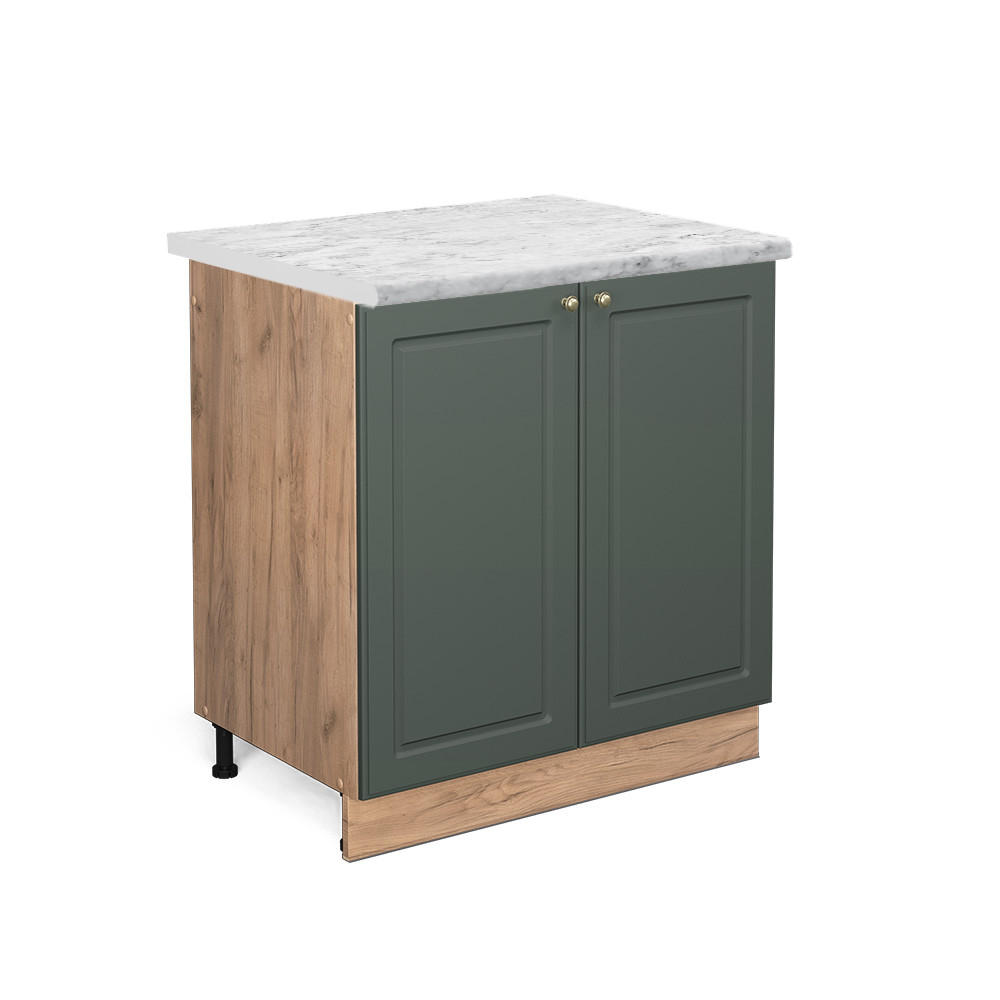 SPÜLENUNTERSCHRANK Fame-Line Grün-Gold Landhaus 80 cm , AP Marmor - Eichefarben/Grün, Holzwerkstoff (80/82/60cm) - Vicco