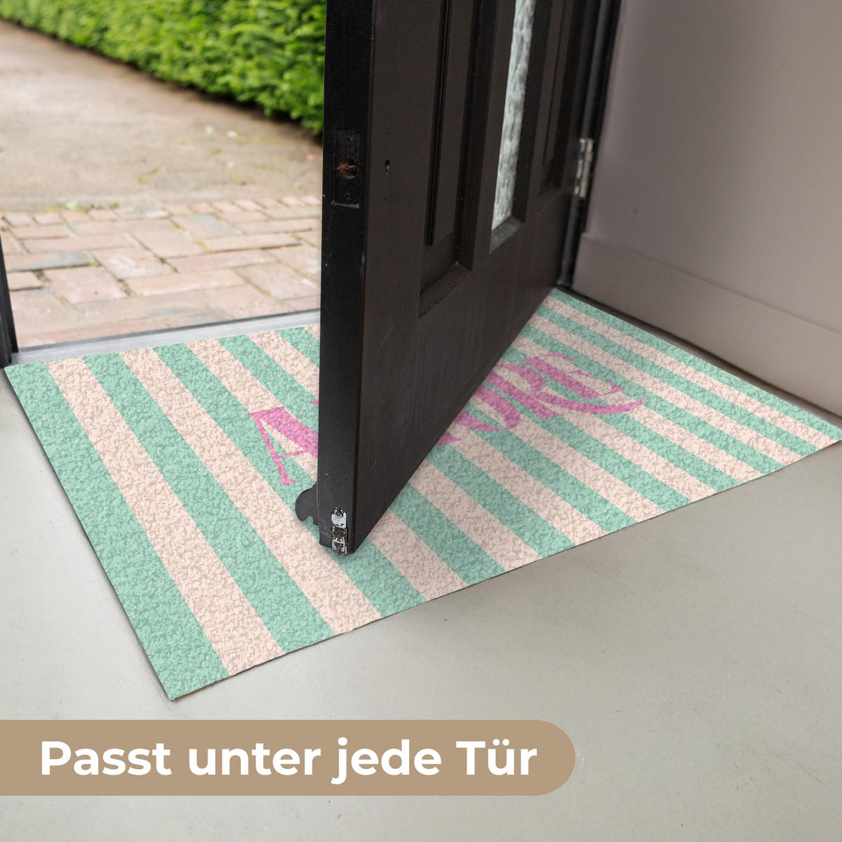 FUSSMATTE Rosa – Grün – Streifen – Amore 60x40 cm - Mintgrün, Kunststoff (60/0.4cm) - MuchoWow