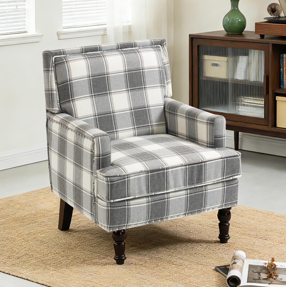 SESSEL 69/69/89 cm weiß-grau aus Baumwollleinen mit Streifenmuster - Weiß, Textil (69/89/69cm) - OKWISH