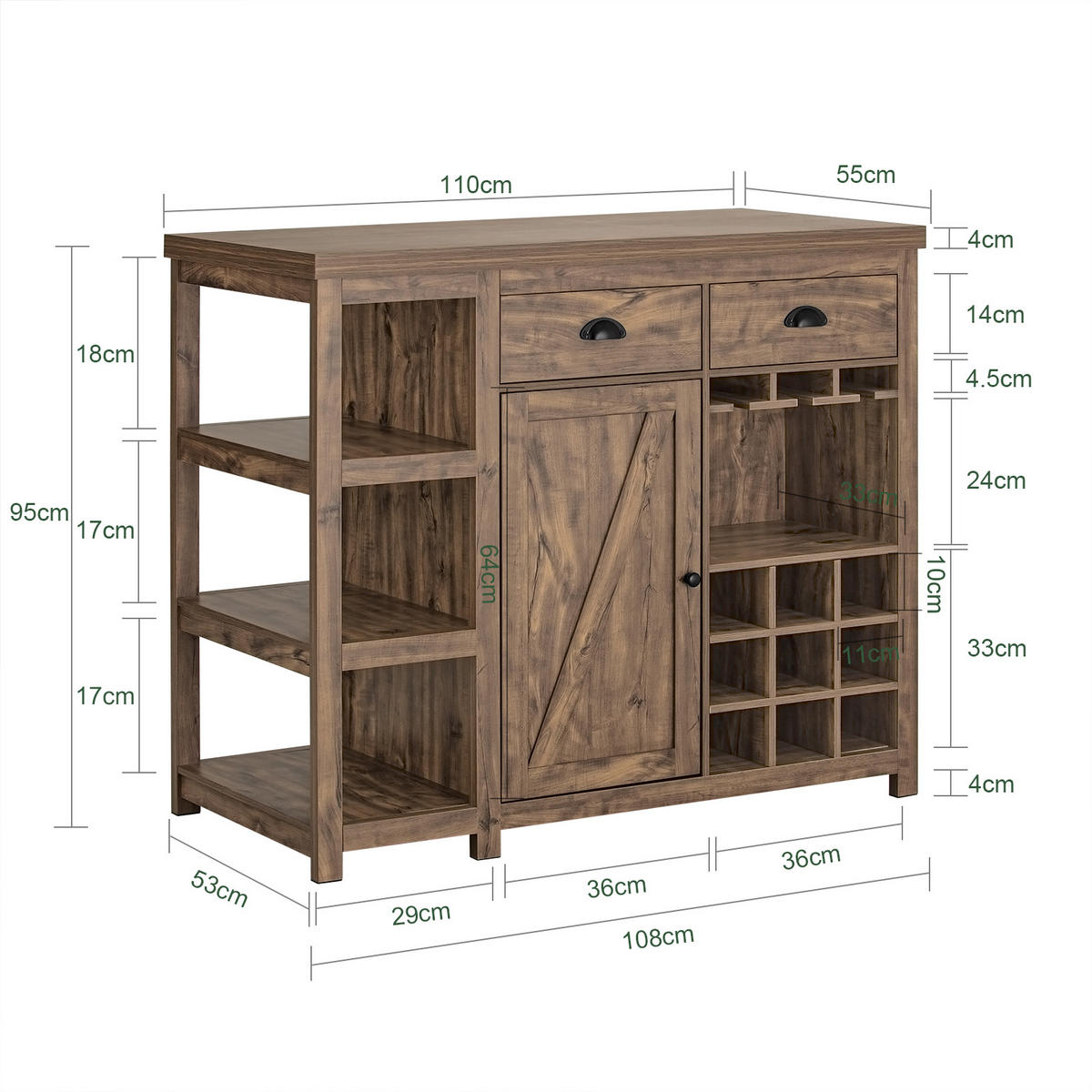 KÜCHENINSEL Vintage Braun - Braun, Holzwerkstoff (110/95/55cm) - SoBuy
