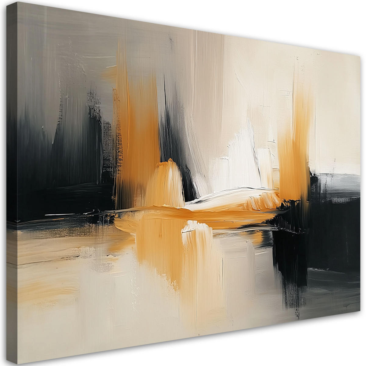 LEINWANDBILD Schwarz-goldene Glamour-Abstraktion 60x40cm - Beige, Textil (60/40cm) - Feeby