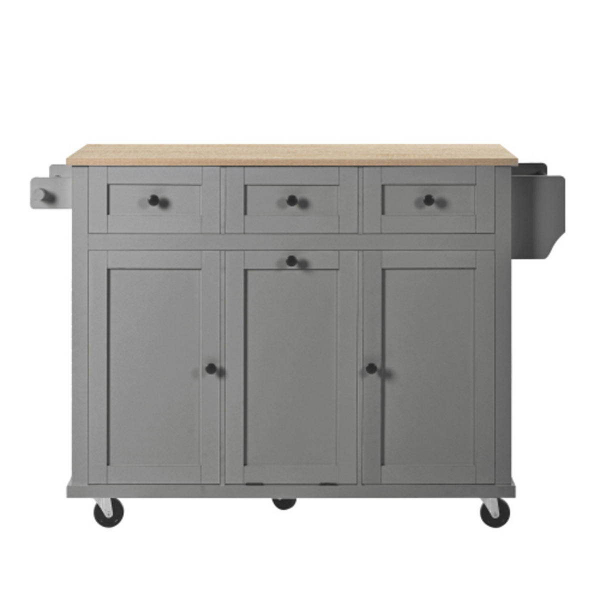 KÜCHENINSEL mit ausziehbarer klappbarer Arbeitsplatte natur-grau 112×46,2-76,2×92,7 cm aus MDF - Grau, Holzwerkstoff (112/92.7/76.2cm) - Luhomfu