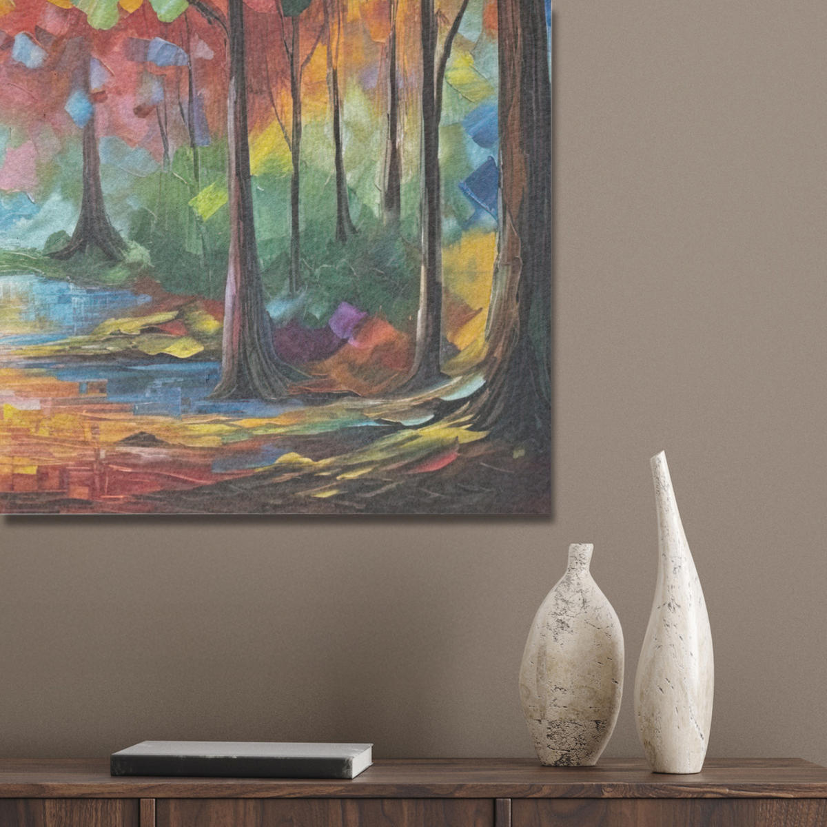 AKUSTIKBILD Landschaft - Wald - Farben - Natur Gemälde 80x60 cm - Multicolor, Textil (80/60/0.9cm) - MuchoWow