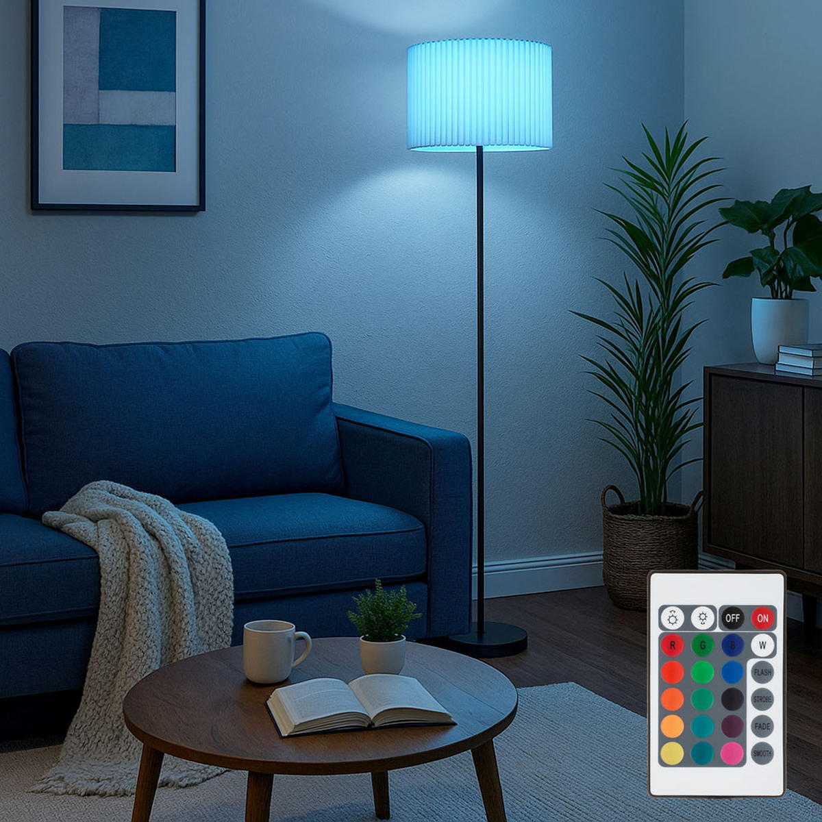 LED STEHLEUCHTE Textil Natur Schwarz - Beige, Metall (38/38/152cm) - Globo Lighting