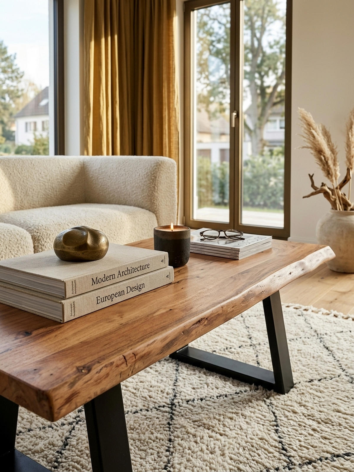COUCHTISCH Akazie Massivholz Rechteckig Modern Handgefertigt Einzigartige Maserung - Beige/Schwarz, Holz/Metall (60/115/40cm) - KADIMA DESIGN