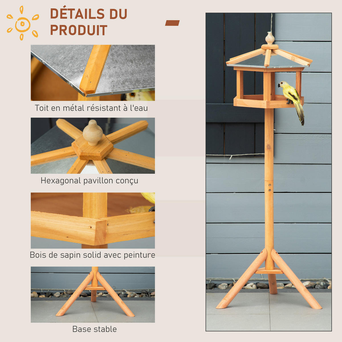 VOGELFUTTERSTATION DE-17803 mit Futterschale Nistplatz Natur - Braun, Holz (40/113/40cm) - ComfortXL
