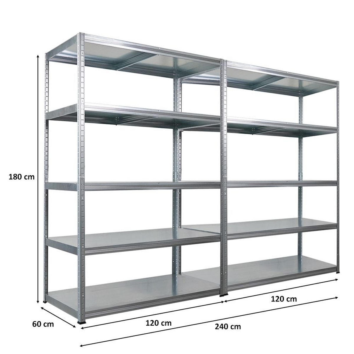 SCHWERLASTREGAL Steel Eagle 2er-Set 180x120x60cm Fachlast 130kg Verzinkt - Silberfarben, Metall (240/180/60cm) - PROREGAL