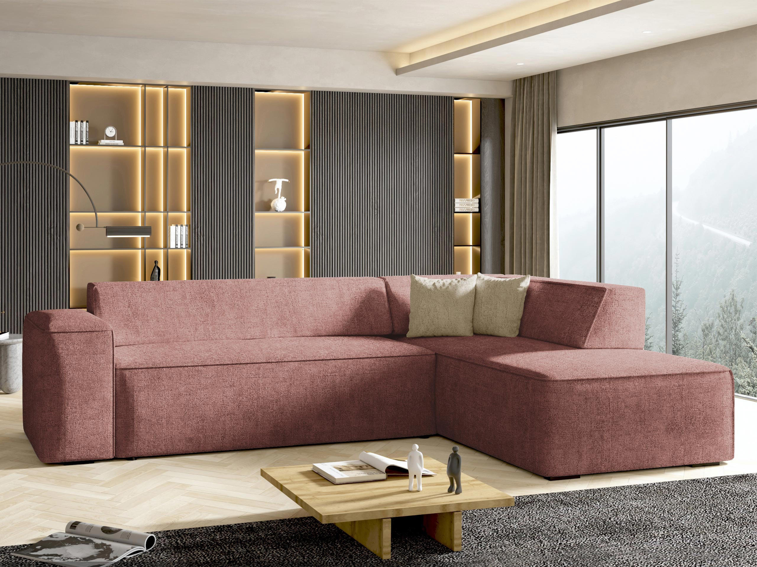 ECKSOFA Lordin Premium, Seite: Rechts - Rosa, Holz/Textil (267/205cm) - MIRJAN24
