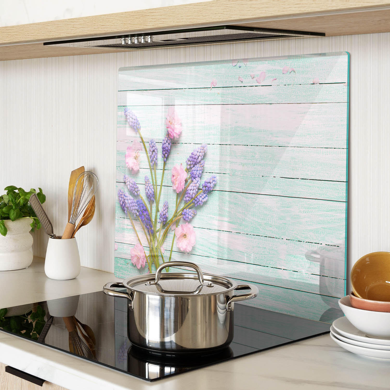 GLASPLATTE 60x52 cm Lavendel auf den Brettern - Lila, Glas (60/0.4/52cm) - TULUP