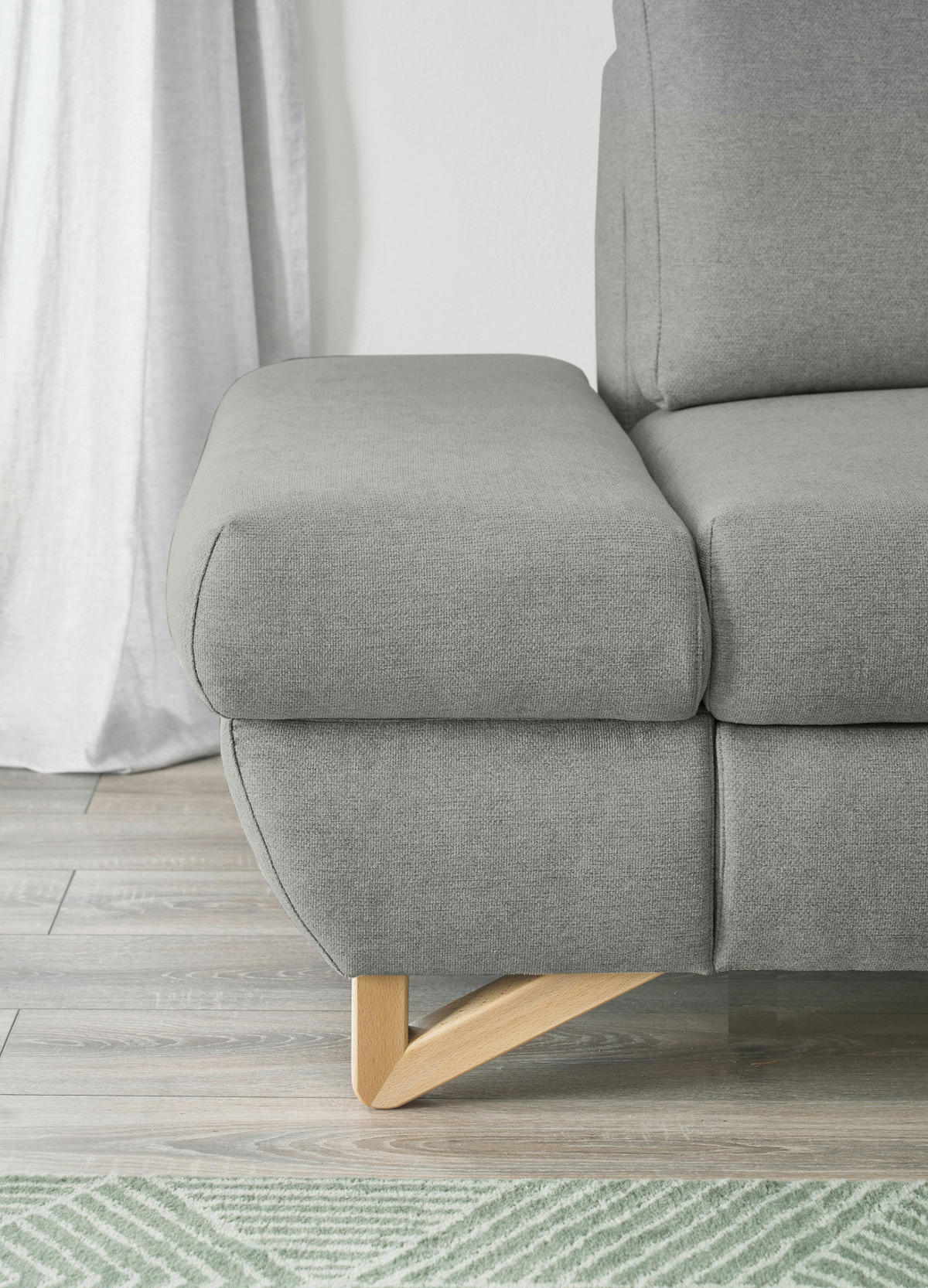ECKSOFA hellgrau Velours, Wohnzimmer Sofa - Hellgrau, Holz/Textil (284/166cm) - Furn.Design