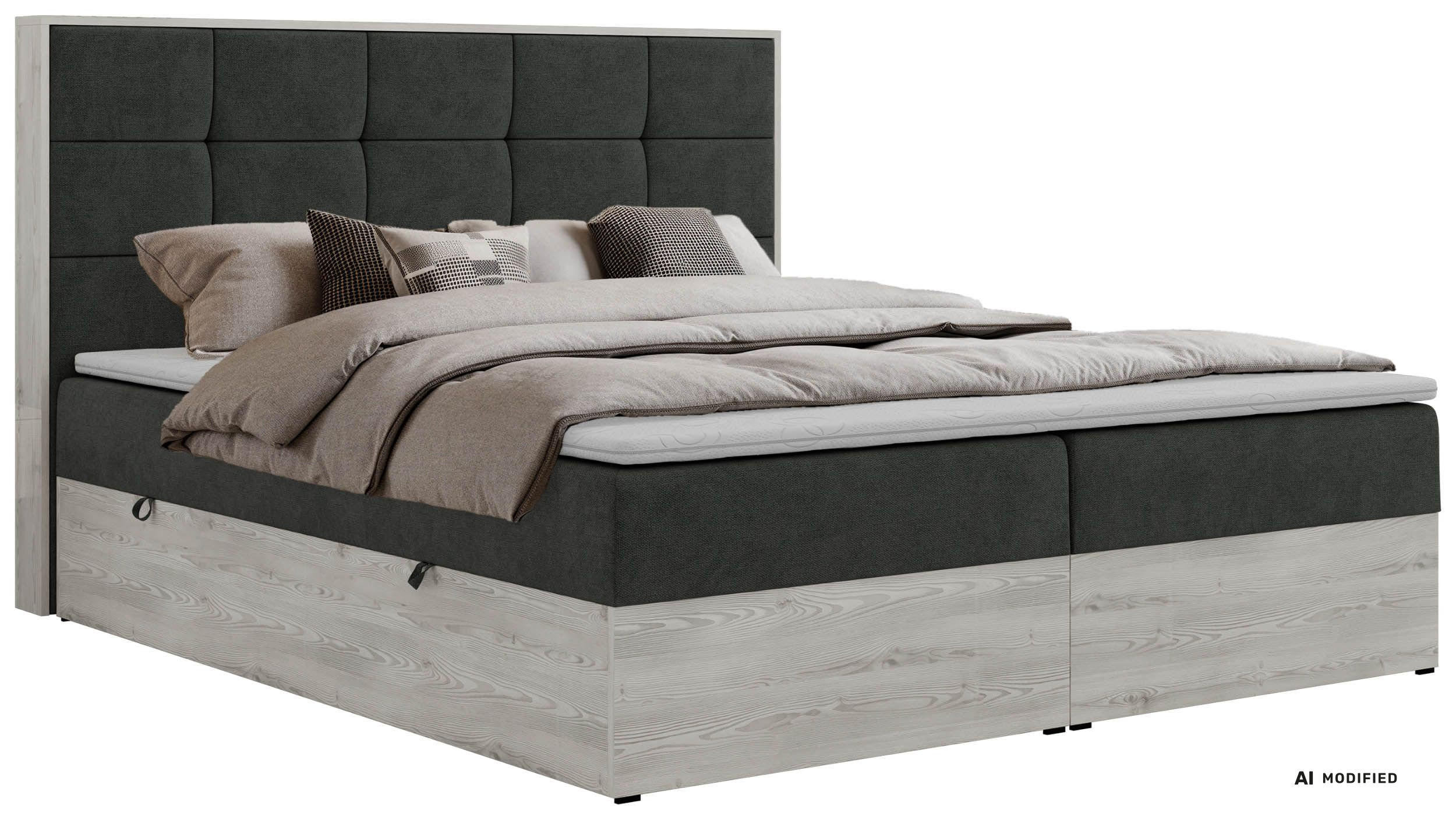 BOXBETT ALNOR 160/200 Dunkelgrau Stukture - Topper Visco - H3 - Dunkelgrau/Schwarz, Kunststoff/Textil (160/200cm) - MKS