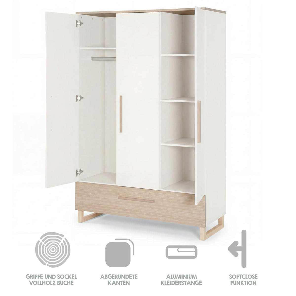 KINDERKLEIDERSCHRANK Noah - Eichefarben/Weiß, Holz/Holzwerkstoff (118/190/52cm) - Roba