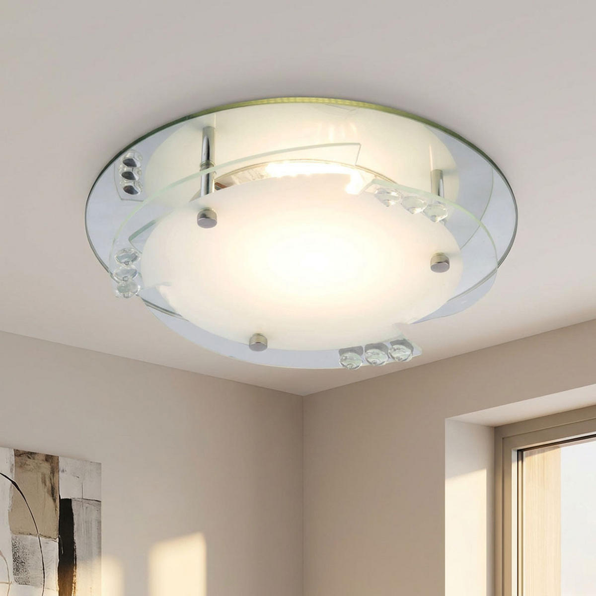 LED DECKENLEUCHTE Samuel Glas Weiß - Weiß, Glas (25/25/9.5cm) - Globo Lighting