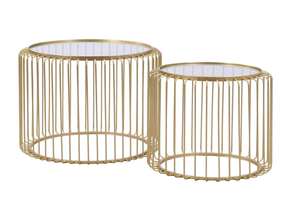 COUCHTISCH 2er-Set - Metall & Glas - Goldfarben - FERIDA - Goldfarben, Glas (68/68/49cm) - Vente-Unique