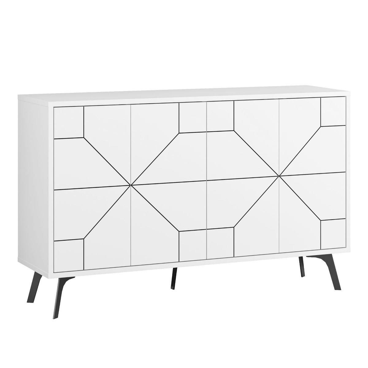 SIDEBOARD mit 4 Türen und dekorierten Türen L123 cm - Dune - Weiß, Holzwerkstoff (35/62.4/123cm) - Calicosy