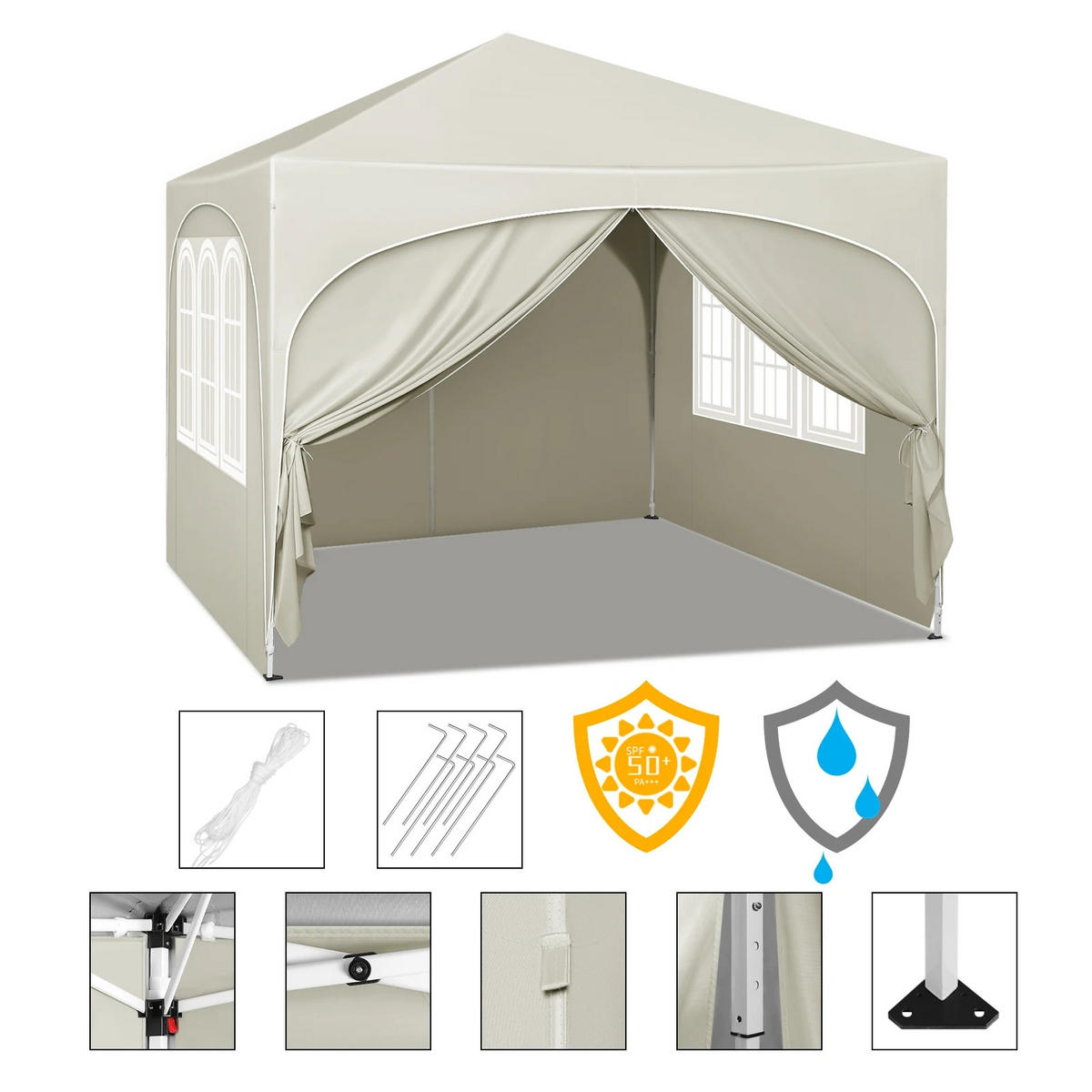 PAVILLON 3x3 m Beige mit 4 Seitenwänden - Beige, Textil/Metall (300/300cm) - Kaket