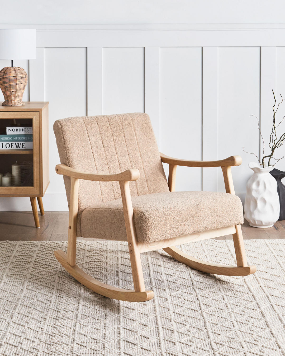 SCHAUKELSESSEL Hellbraun Leknes - Hellbraun/Beige, Textil (63/78/96cm) - Beliani