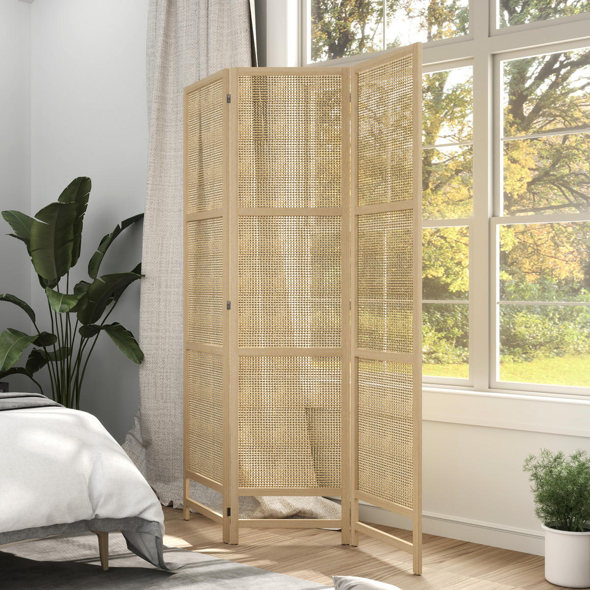 PARAVENT3-TEILIG 135 x 180 cm, Natur - Naturfarben, Kunststoff (1.7/180/135cm) - HOMCOM