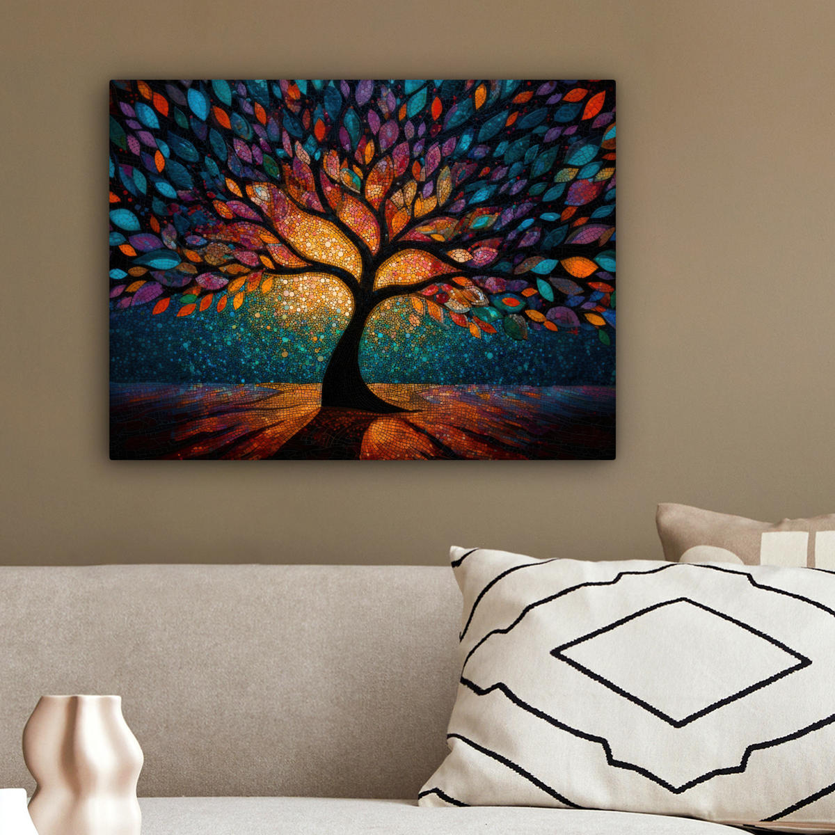 LEINWANDBILD Mosaik - Bunt - Baum - Äste Wandbild 40x30 cm - Multicolor, Textil (40/30cm) - MuchoWow