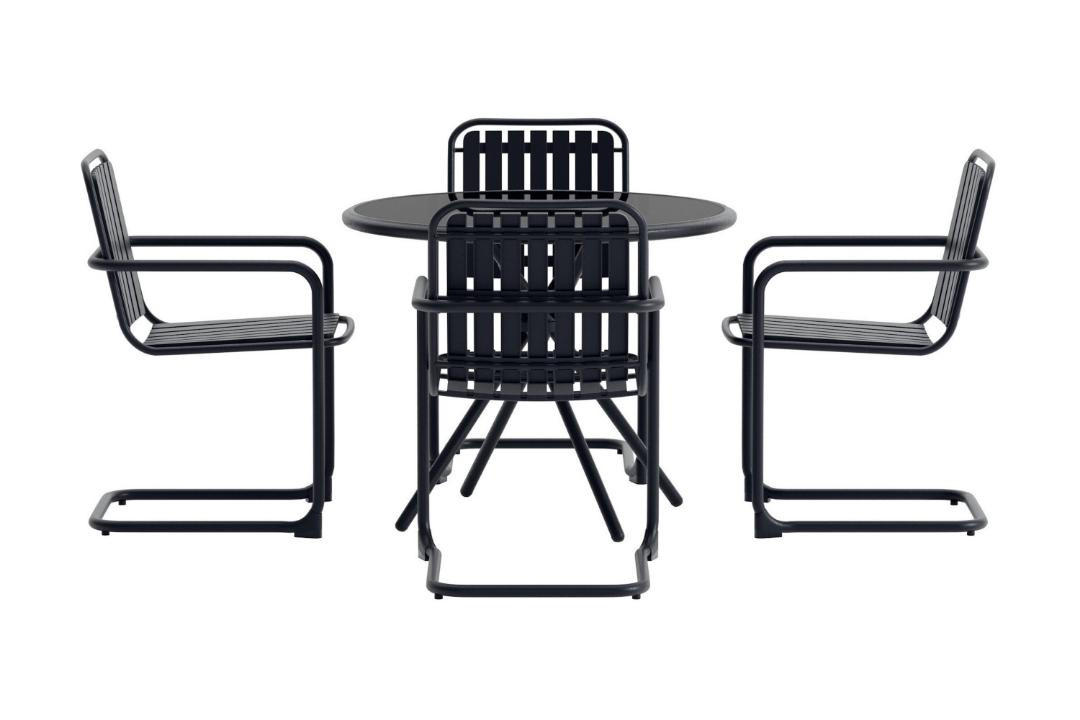 GARTENSET, Chios, Tisch Schwarz, Glas, 90 x 90 x 71 cm, 5-teilig - Schwarz, Glas - ebuy24