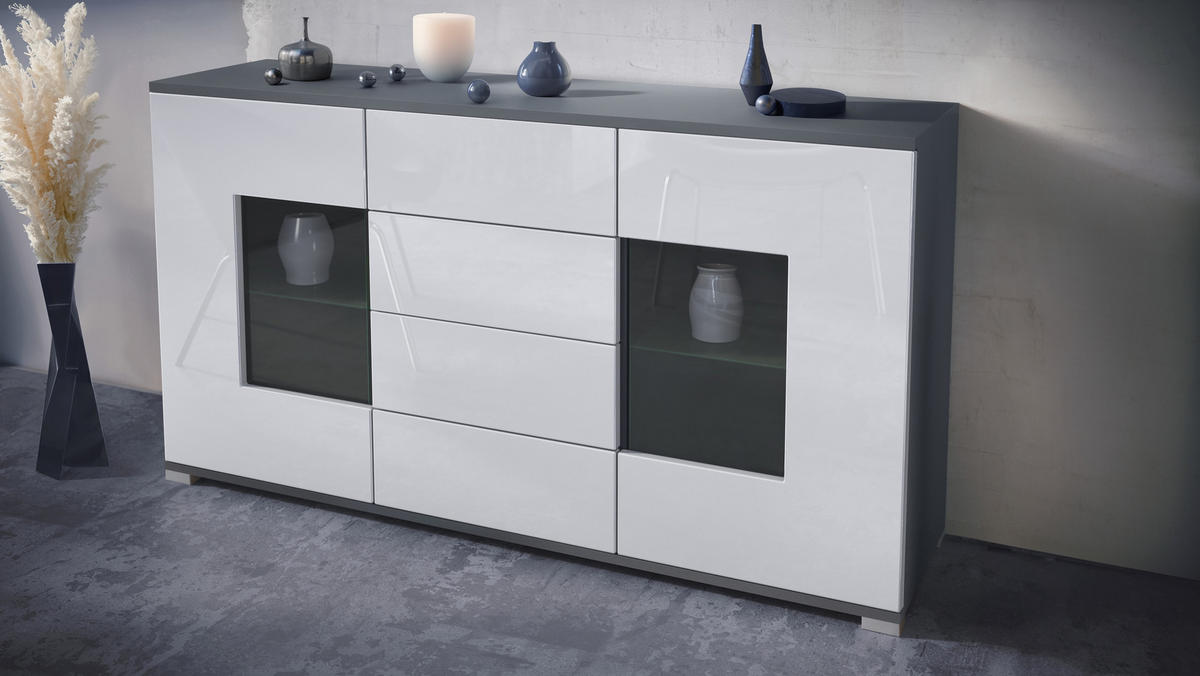 SIDEBOARD Grömitz Weiß Hochglanz - Weiß Hochglanz, Holzwerkstoff (138.5/75.5/35cm) - Vladon