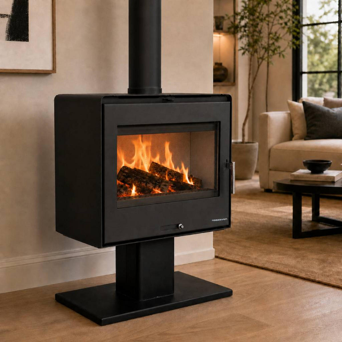 KAMINOFEN Holzofen Wohnzimmer Holzkamin 10 kW 5070 Holz Ofen Kamin Heizofen Holz - Schwarz, Metall (70.4/90/38cm) - DanDiBo