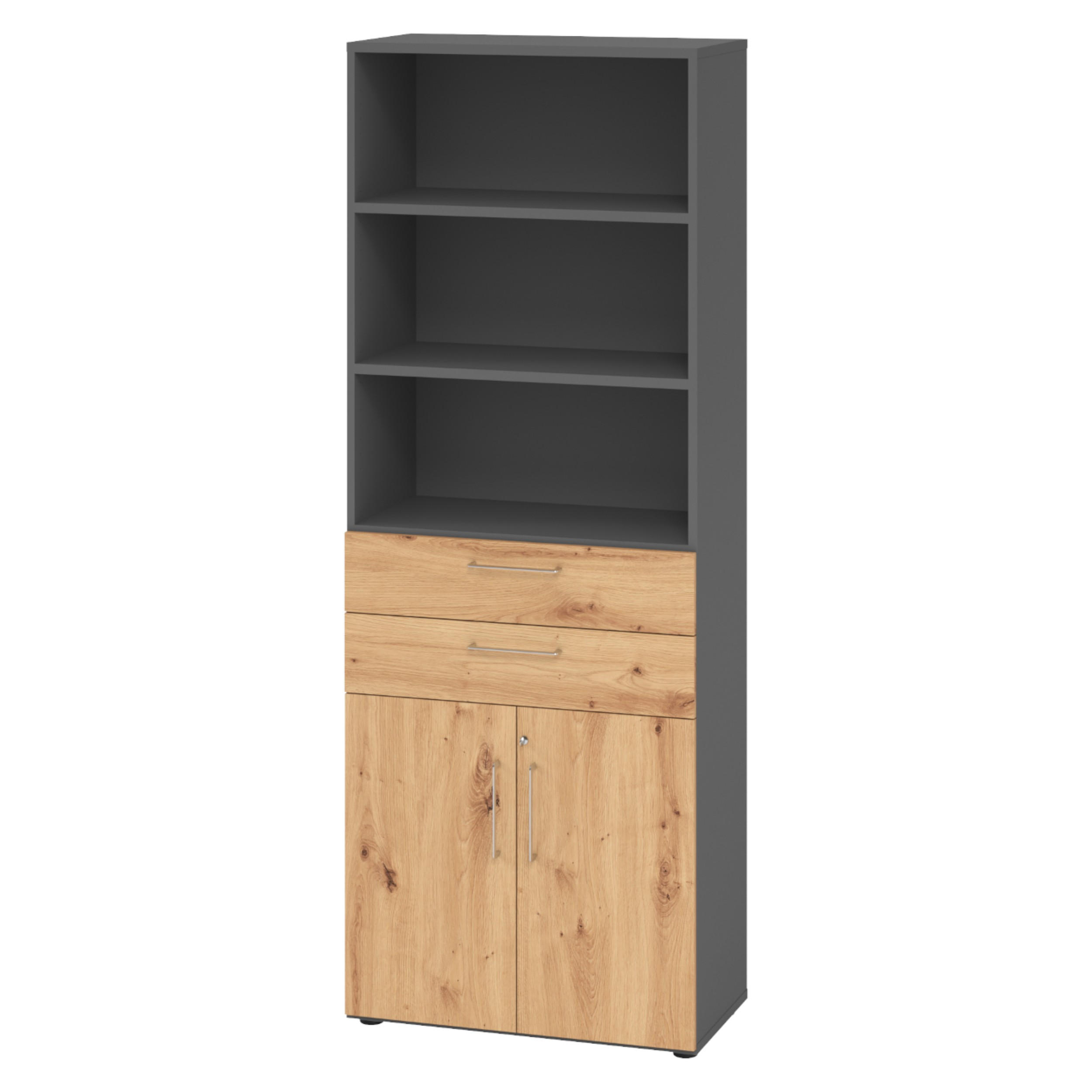 KOMBISCHRANK - mit Schubladen 42/80/215,6 cm in Graphitfarben/Wildeiche - Wildeiche/Graphitfarben, Holzwerkstoff (80/215.6/42cm) - bümö