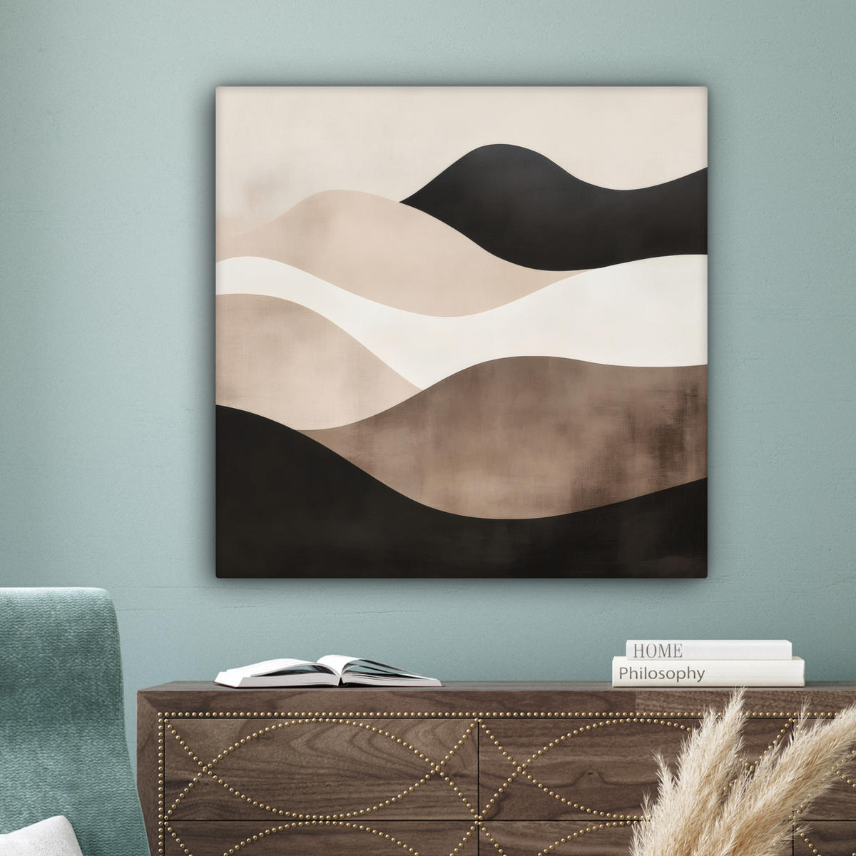 LEINWANDBILD Abstrakt - Landschaft - Wellen - Cremefarben 90x90 cm - Cappuccino, Textil (90/90cm) - MuchoWow