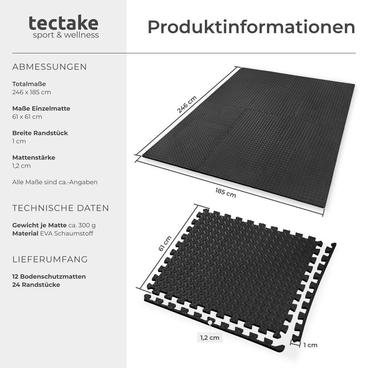 SCHUTZMATTENSET , leichte Reinigung und flexibel erweiterbar, schwarz - Schwarz, Kunststoff (124/307cm) - tectake