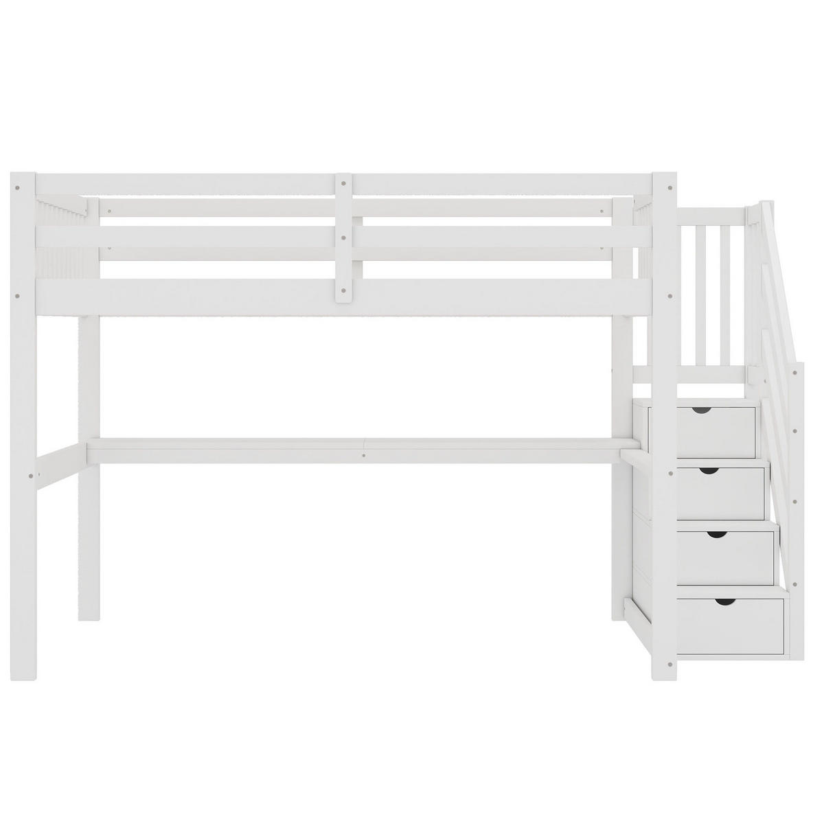 VISOKA postelja 140/200 cm bela s pisalno mizo in predali iz bora in MDF - bela, les (140/200cm) - OKWISH