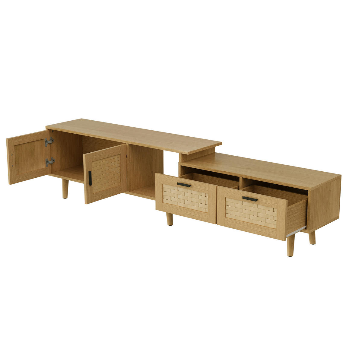 TV-SCHRANK ausziehbar, helles Eichenholz, Türen geflochten, geräumig, modern - Eichefarben, Holz (169/44/29.8cm) - EuroLiving