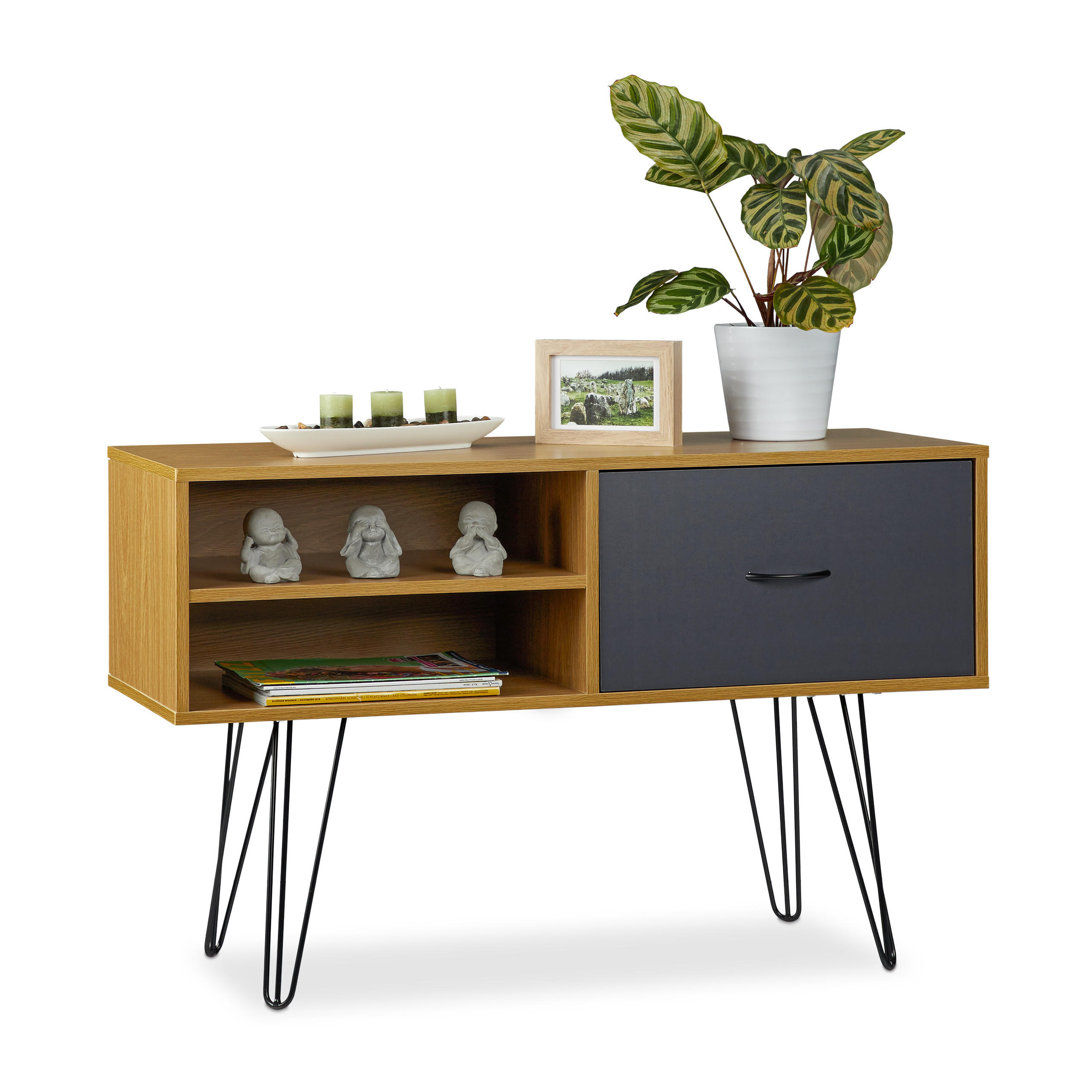 SIDEBOARD - Hellbraun, Holzwerkstoff/Metall (100/62/38cm) - Relaxdays