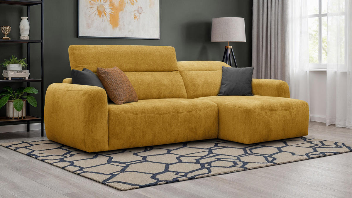 ECKSOFA NERO 4-Sitzer, gelb - Gelb/Schwarz, Holz/Textil (272/81/159cm) - Courtois Laville